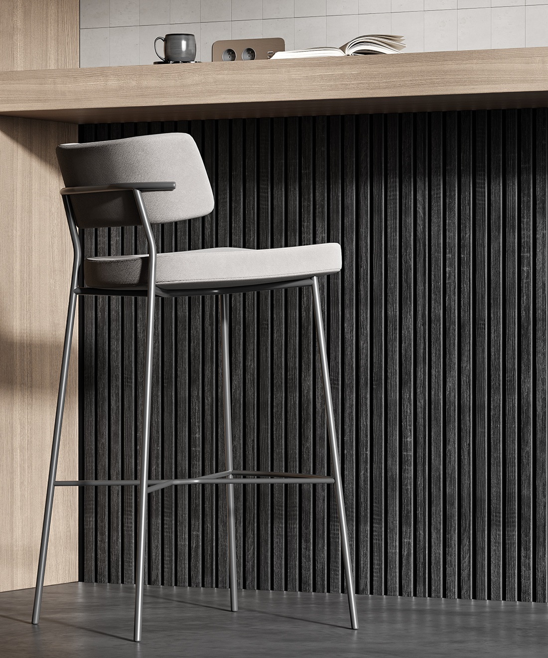 МДФ стеновая панель акустическая Cosca Decor Сканди Дуб Графит черный войлок 600×600×19 фото в интерьере